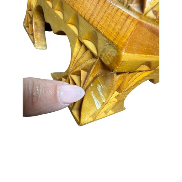 Russia Intricate Carved Wooden Trinket Jewelry Box Vintage Blue Velvet 8" USSR - Picture 11 of 14